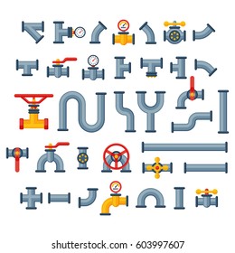 Details Rohre verschiedene Typen Sammlung von Wasser-Röhren Industrie Gasventilbau und Öl-Industrie Druck-Technologie Klempner Vektorgrafik.