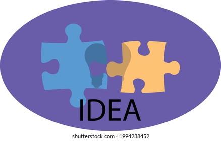 detalles de un rompecabezas con un patrón de bombilla como símbolo de una idea y una inscripción en inglés