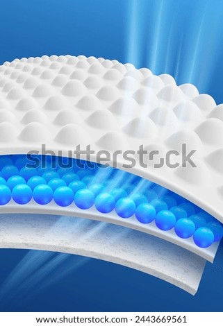 Details of quality absorbent sheet and absorbent gel materials Air can flow through easily, helping to transfer heat. Keeps the outer surface dry and comfortable. Realistic vector illustration.