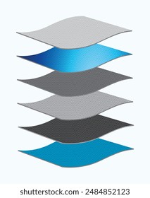 Details der Wasser- und Feuchtigkeitsabsorbierenden 6-Schicht mit weichem Filter, Wasserschicht Filter, Staub, Smoke, Schmutzschicht Mit speziellen Materialschichten Hilft bei der Luftreinigung Vektorgrafik realistische Datei