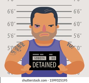 Detained dangerous criminal. Prisoner, convicted cartoon vector illustration