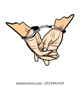 the detainee's left and right hands are handcuffed behind his back vector illustration