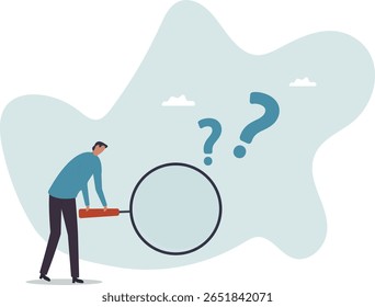 Detect or discover fact, information or analysis, curiosity, research or search in details,people concept.