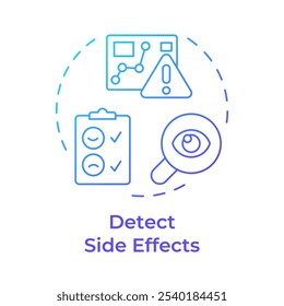 Detectar efeitos colaterais ícone de conceito de gradiente azul. Aplicativo de engenharia reversa. Identificação do problema. Ilustração de linha de forma redonda. Ideia abstrata. Design gráfico. Fácil de usar no artigo