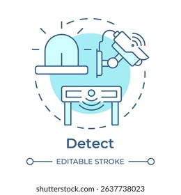 Detect threats soft blue concept icon. Physical security ecosystem. Identify risks. First line of defense. Round shape line illustration. Abstract idea. Graphic design. Easy to use in booklet