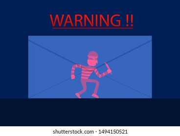 Detected hacker in phishing mail, vector art