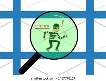 Detected malware in phishing mail, vector art