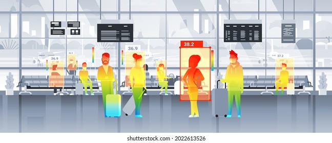 detecting elevated body temperature of people walking in the airport checking by non-contact thermal ai camera