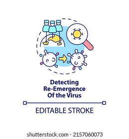 Detecting reemergence of virus concept icon. International cooperation against covid abstract idea thin line illustration. Isolated outline drawing. Editable stroke. Arial, Myriad Pro-Bold fonts used