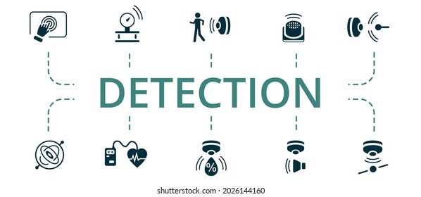 Detection icon set. Contains editable icons theme such as heartbeat sensor, pressure sensor, tilt sensor and more.
