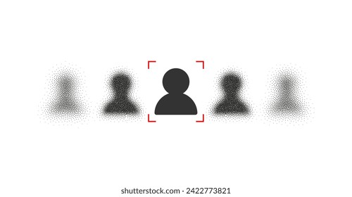 Detection and identification of people facial recognition system AI analyze big data concept. Verification technology. Profile vector icon. Cyber security biometric access scanning. Digital safety id