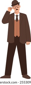 Detective Activity Character with Cartoon Design Concept. Vector Illustration