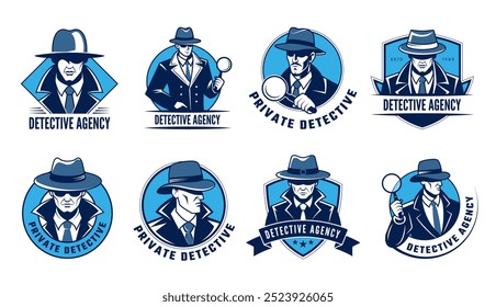 Detective agency. Abstract emblems or logos for special agents recent vector templates with place for text