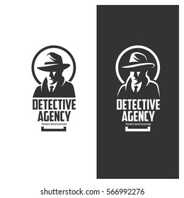 Detective agency emblem with abstract man head in hat. Design elements for labels, logos, badges. Vintage vector illustration.