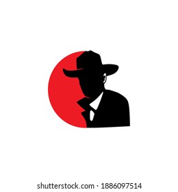 detective agent and red half circle logo, vector illustrations