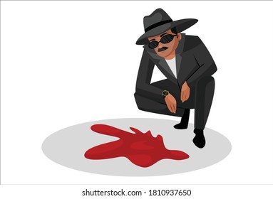 Detective is analyzing a crime scene. Vector graphic illustration. Individually on white background.