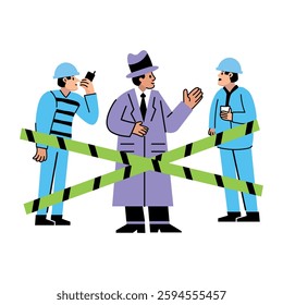 A detective asking from first responders, flat style illustration 
