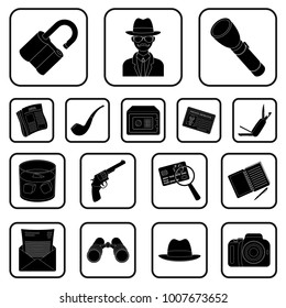 Detective and Attributes black icons in set collection for design.Detective Agency vector symbol stock web illustration.