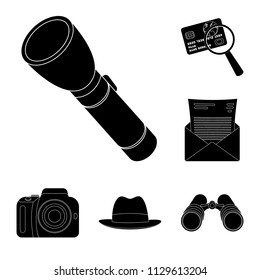Detective and Attributes black icons in set collection for design.Detective Agency vector symbol stock web illustration.