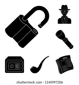 Detective and Attributes black icons in set collection for design.Detective Agency vector symbol stock web illustration.