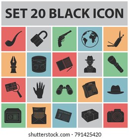 Detective and Attributes black icons in set collection for design.Detective Agency vector symbol stock web illustration.