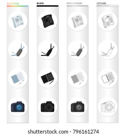 Detective and Attributes cartoon black monochrome outline icons in set collection for design.Detective Agency vector symbol stock web illustration.