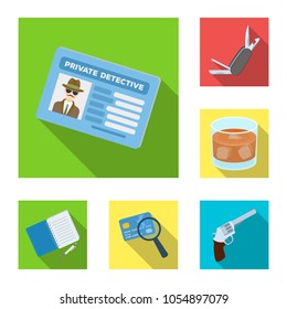 Detective and Attributes flat icons in set collection for design.Detective Agency vector symbol stock web illustration.