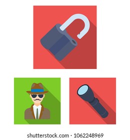 Detective and Attributes flat icons in set collection for design.Detective Agency vector symbol stock web illustration.