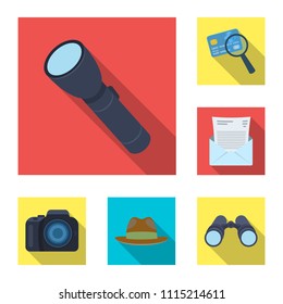 Detective and Attributes flat icons in set collection for design.Detective Agency vector symbol stock web illustration.