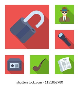 Detective and Attributes flat icons in set collection for design.Detective Agency vector symbol stock web illustration.