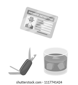 Detective and Attributes monochrome icons in set collection for design.Detective Agency vector symbol stock web illustration.