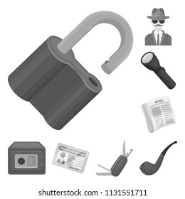 Detective and Attributes monochrome icons in set collection for design.Detective Agency vector symbol stock web illustration.
