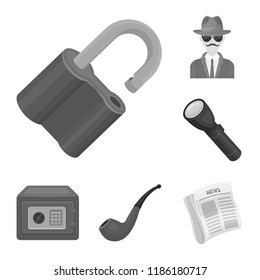 Detective and Attributes monochrome icons in set collection for design.Detective Agency vector symbol stock web illustration.