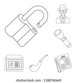 Detective and Attributes outline icons in set collection for design.Detective Agency vector symbol stock web illustration.