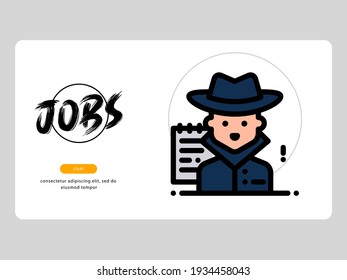 The detective avatar on an professions-themed white background is perfect for learning materials and visual illustration on digital products