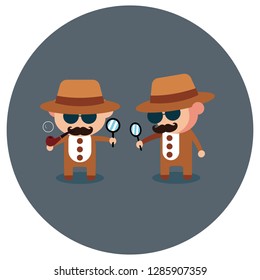 Detective Baby in hat and coat. Set of cute cool character with glass and good idea and with smoking pipe.flat design style illustration