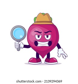 Detective beetroot cartoon mascot character vector illustration design