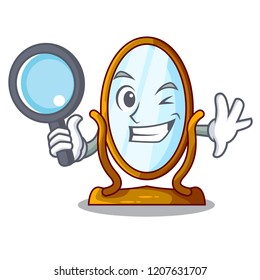 Detective big cartoon mirror in wooden frame