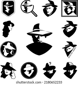 detective black and white icon in a collection with other items