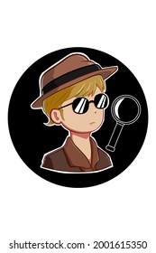 Detective boy cartoon simple hand drawing vector