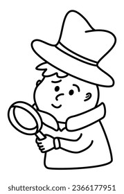 Detective Boy - A Little Boy Wearing a Detective Costume with a Hat and Trench Coat and Holding a Magnifying Glass to Find Evidence

