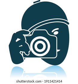 Detective With Camera Icon. Shadow Reflection Design. Vector Illustration.