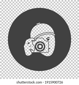 Detective With Camera Icon. Subtract Stencil Design on Tranparency Grid. Vector Illustration.