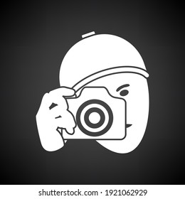 Detective With Camera Icon. White on Black Background. Vector Illustration.