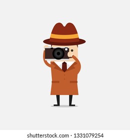 Detective with camera. Detective spies. Police detective and inspector cartoon.