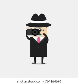 Detective with camera. Detective spies. vector illustration.