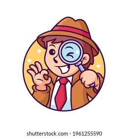 Detective Cartoon with Cute Pose. Vector Icon Illustration, Isolated Premium Vector