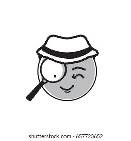 Detective Cartoon Face Wear Hat Suspecting People Emotion Icon Vector Illustration