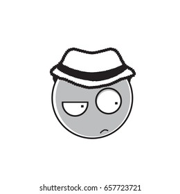 Detective Cartoon Face Wear Hat Suspecting People Emotion Icon Vector Illustration