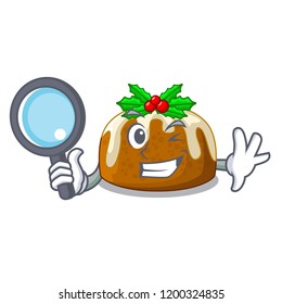 Detective cartoon homemade christmas pudding with holly